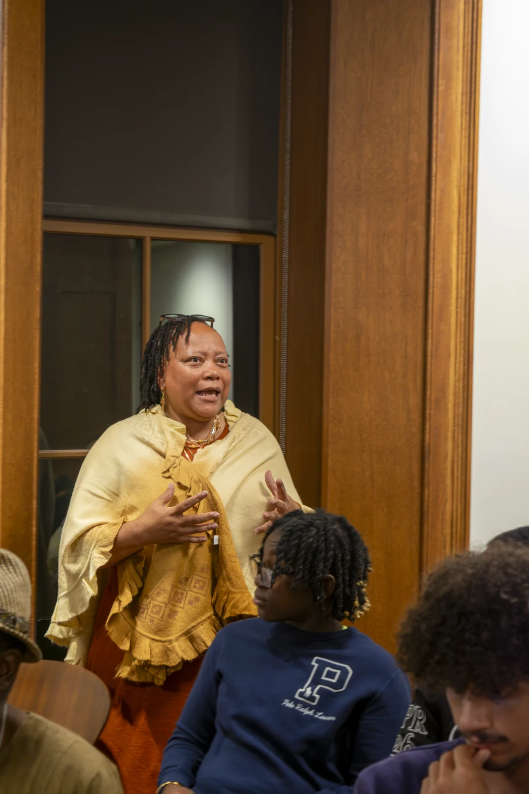 Mrs. Evelyn Poe, Professor of Pan-Africana Studies, contributes to the discussion.