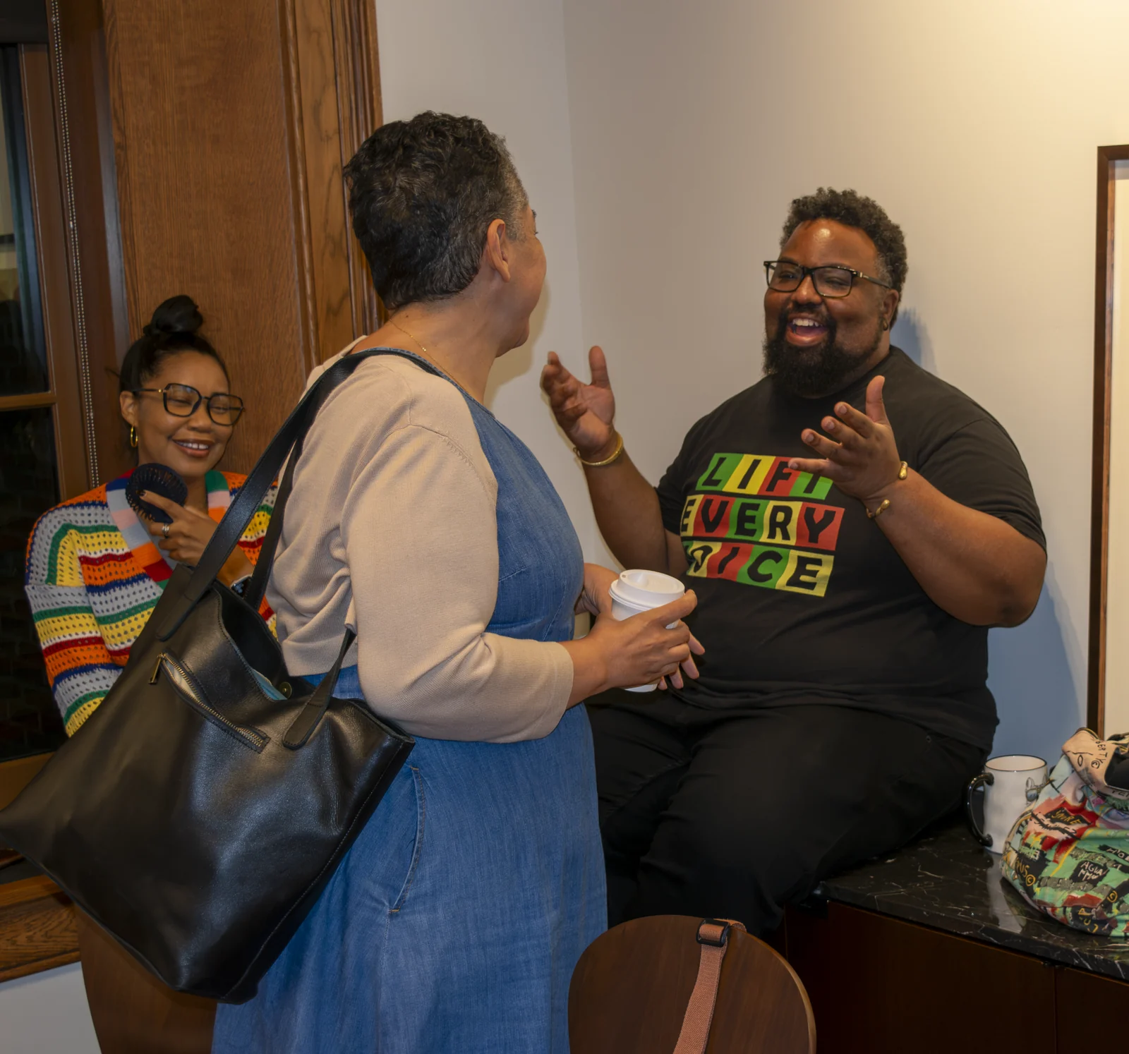 Dr. Desmond Beach, art professor, speaks with Dr. Mahpiua Deas, Provost and Dean of Faculty at Lincoln University.