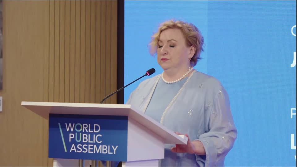 Svetlana Smirnova, Chairperson of the General Council of the World Peoples Assembly, addresses the Assembly